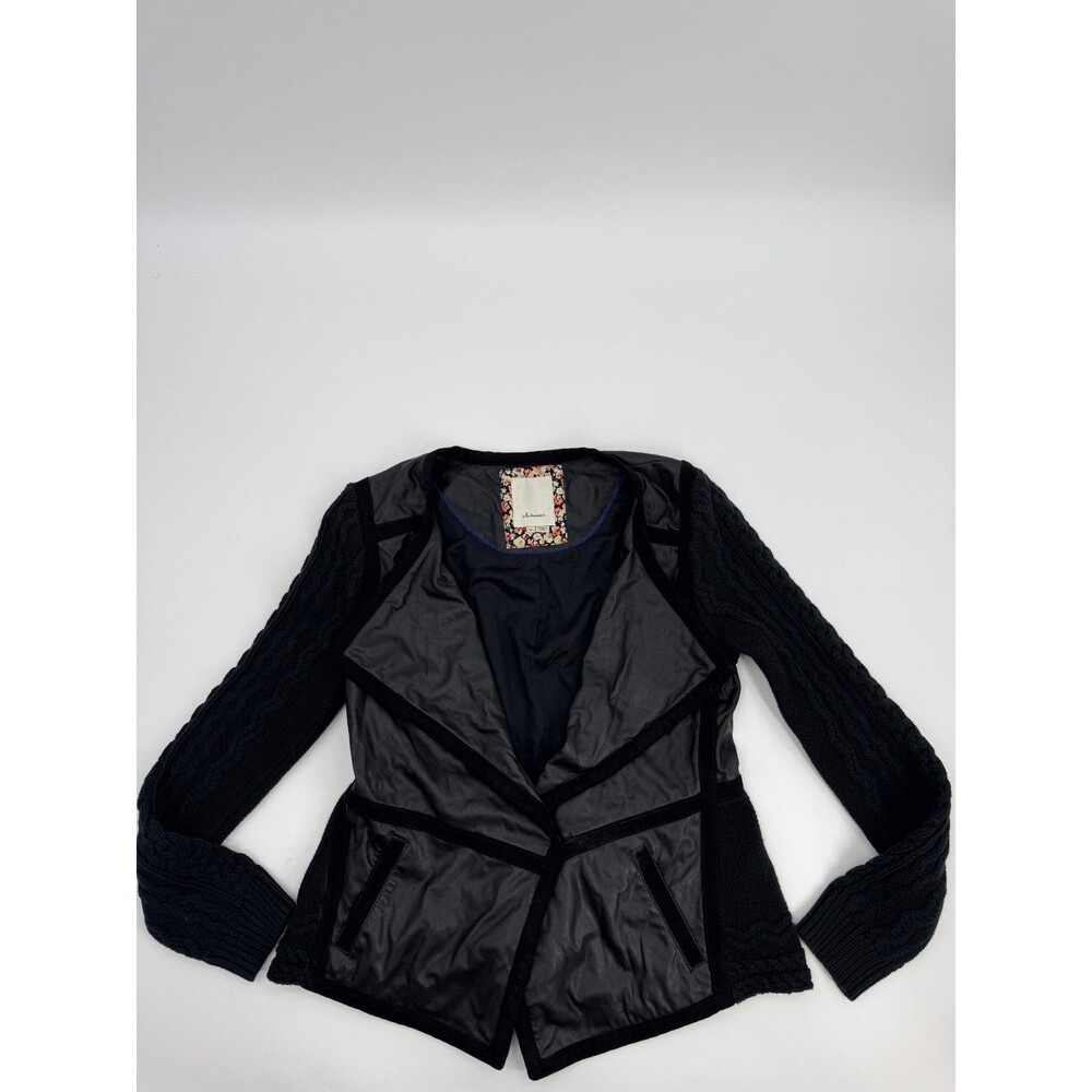 Anthropologie Elevenses Moto Faux Leather Mixed Media Jacket Women's Small Black